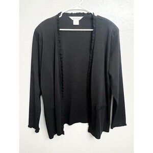 Exclusively Misook Women's XL Black Ruffle Trim Cardigan Sweater Wrinkle free